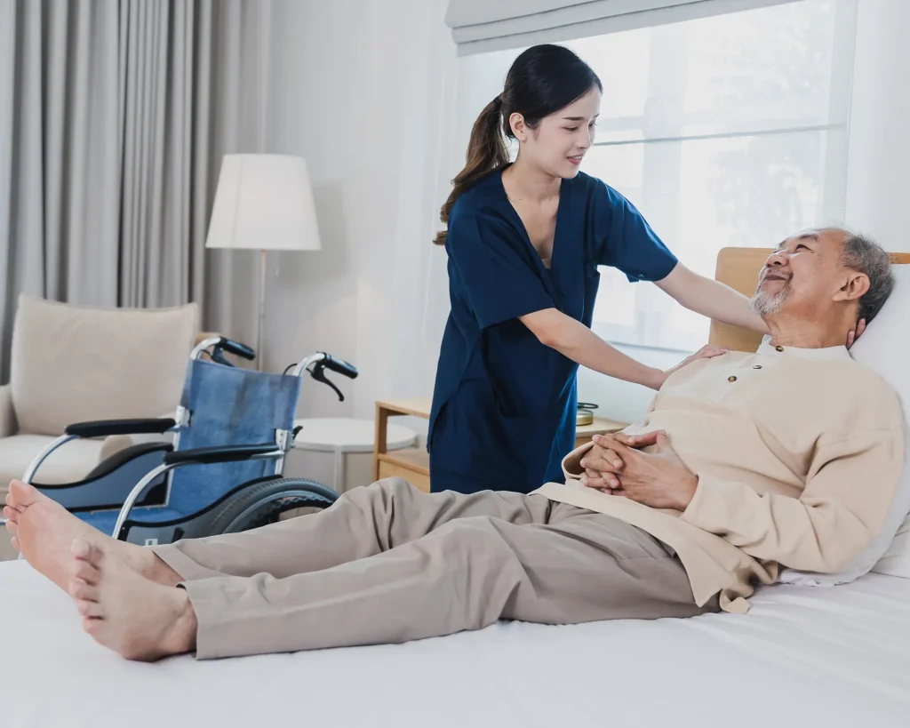 Caregiver assisting patient